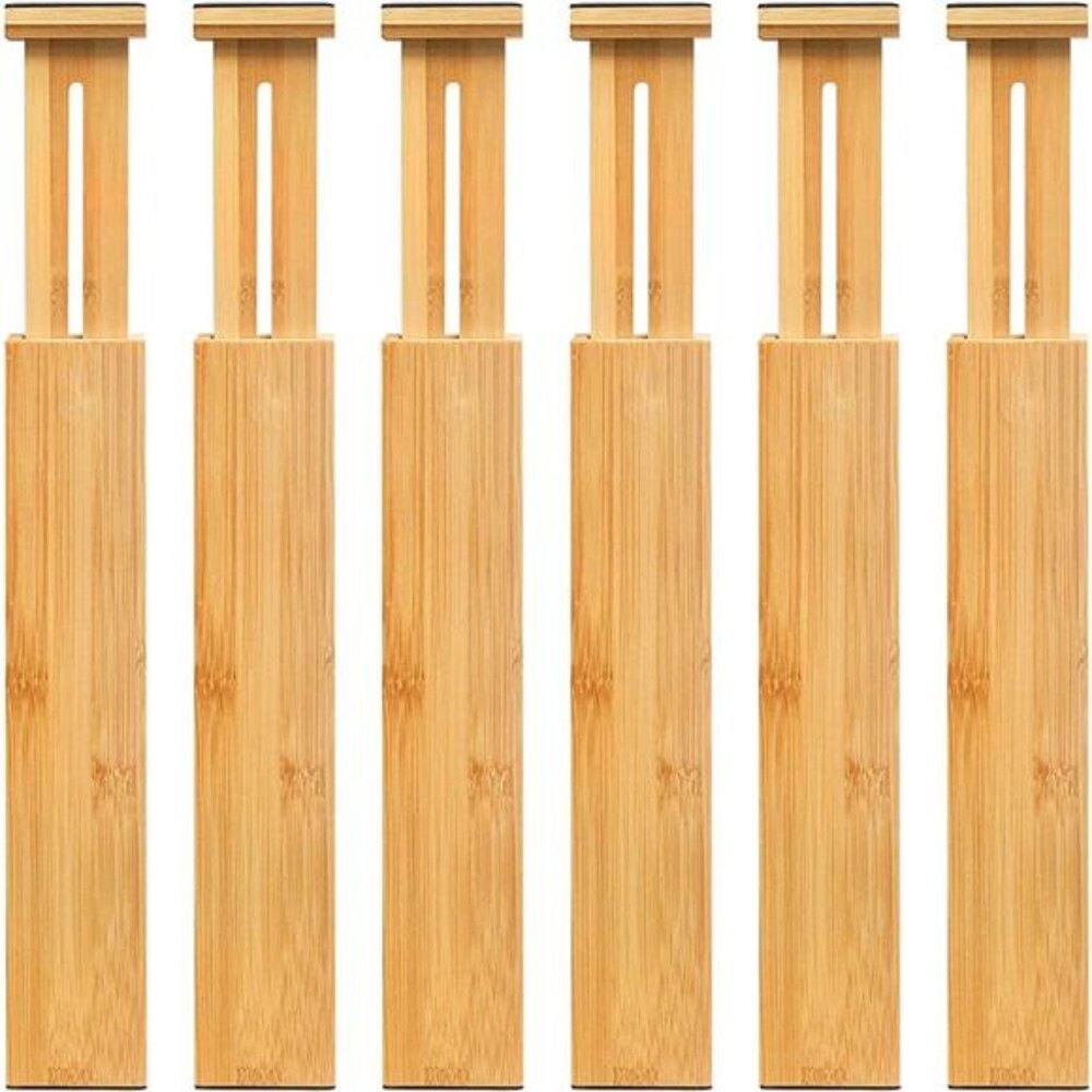 Adjustable Bamboo Drawer Dividers Expandable Drawer Organizer Kitchen 6 Pack